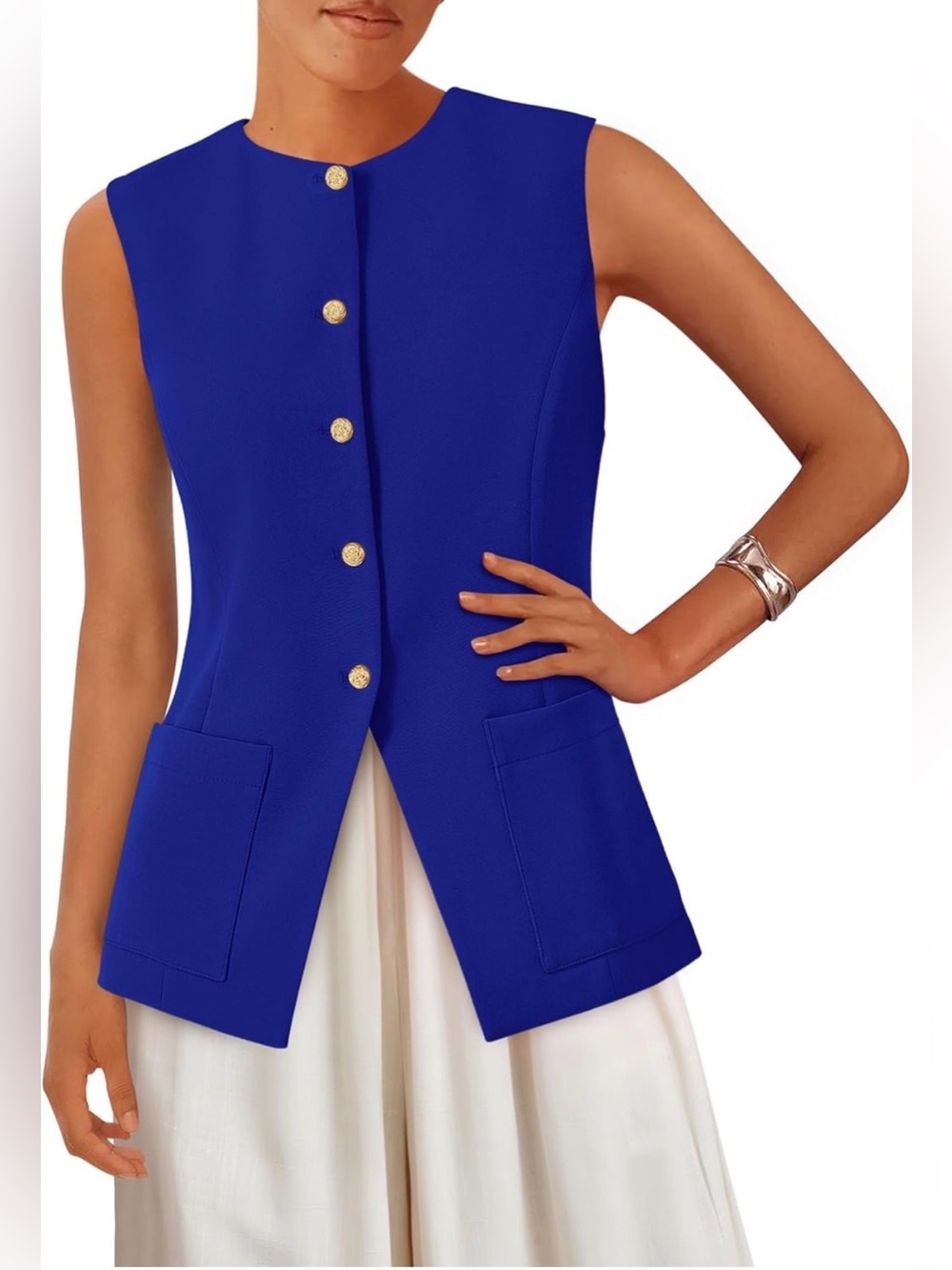 PRETTY GARDEN Blazer BLUE Vest Tops Button Down Sleeveless XXL Vest NWT